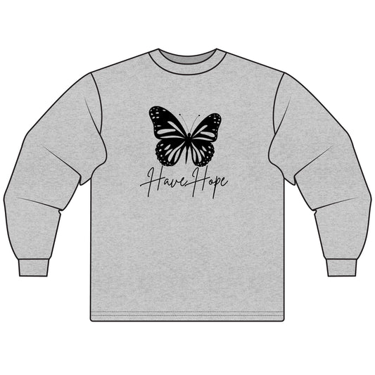 Hope Butterfly Long Sleeve T-Shirt, Unisex Hope Shirt, Inspirational T-Shirt, Spring Fashion, Gift for Her