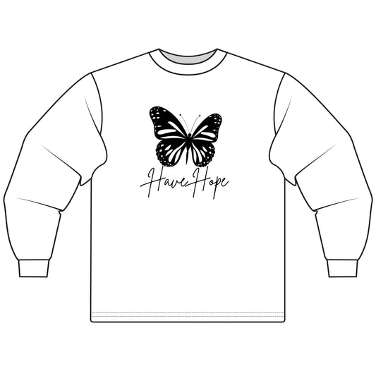 Hope Butterfly Long Sleeve T-Shirt, Unisex Hope Shirt, Inspirational T-Shirt, Spring Fashion, Gift for Her