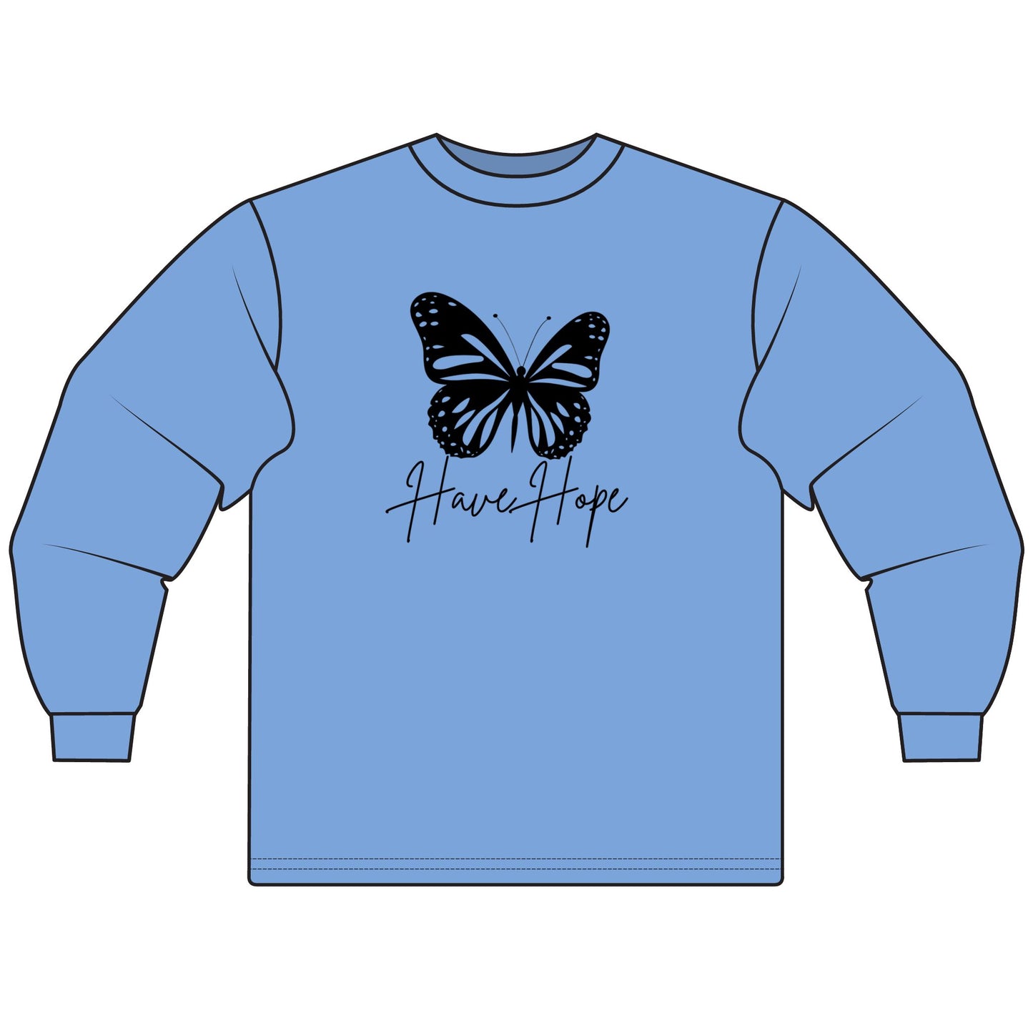 Hope Butterfly Long Sleeve T-Shirt, Unisex Hope Shirt, Inspirational T-Shirt, Spring Fashion, Gift for Her