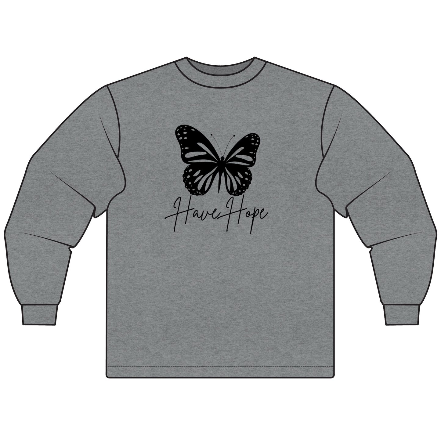 Hope Butterfly Long Sleeve T-Shirt, Unisex Hope Shirt, Inspirational T-Shirt, Spring Fashion, Gift for Her